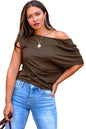 Coffee Plus Size Solid Color Asymmetric Neck Short Sleeve Blouse