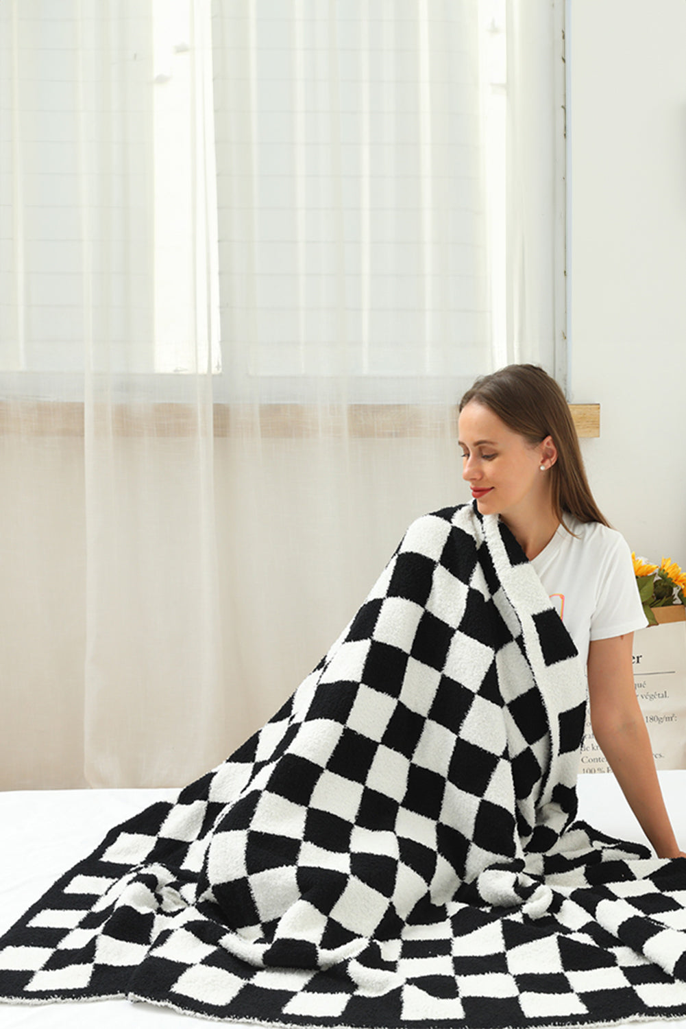 Black & White Checkerboard 127*152cm Flannel Blanket