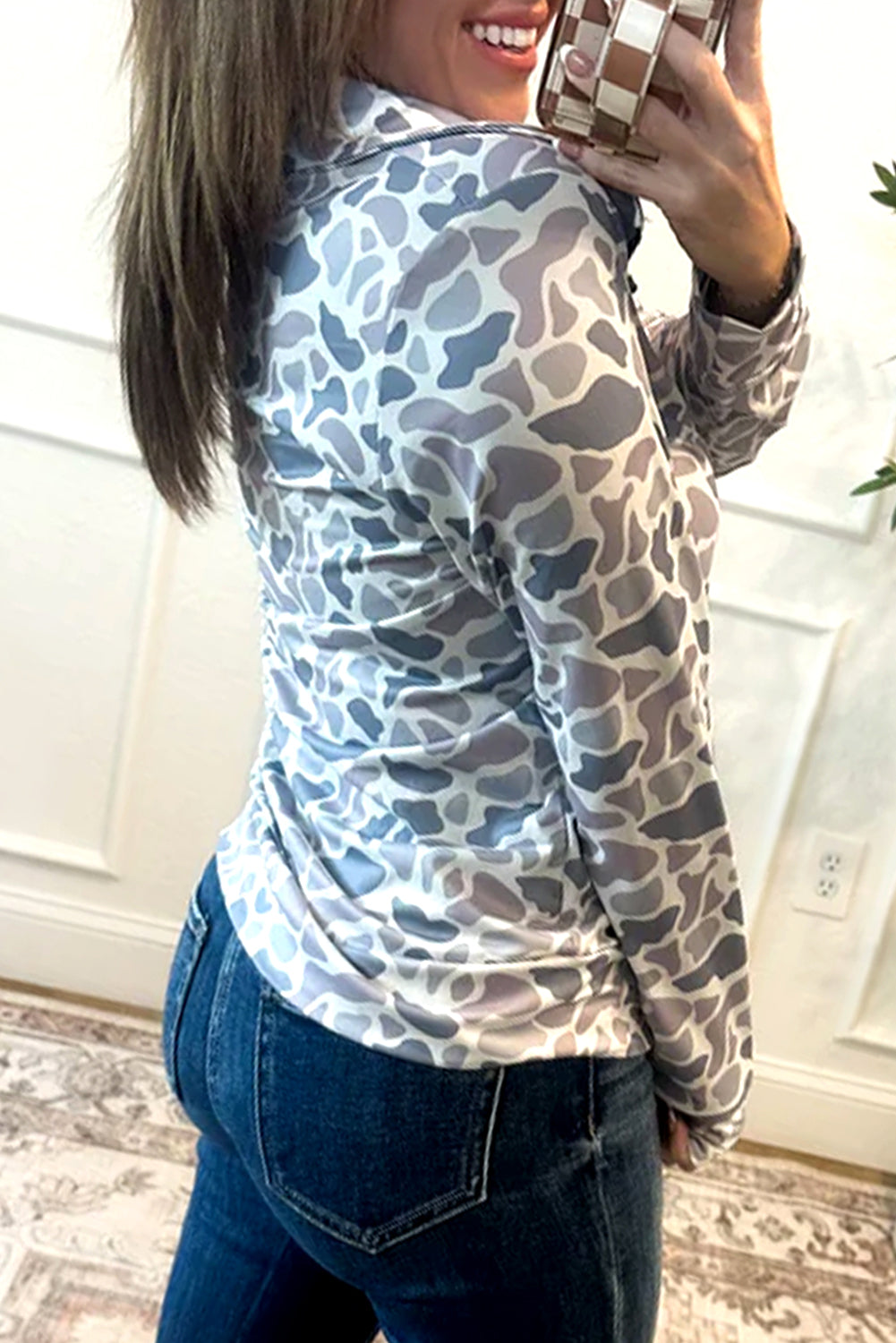 Multicolour Camo V Neck Long Sleeve Pullover Sweatshirt