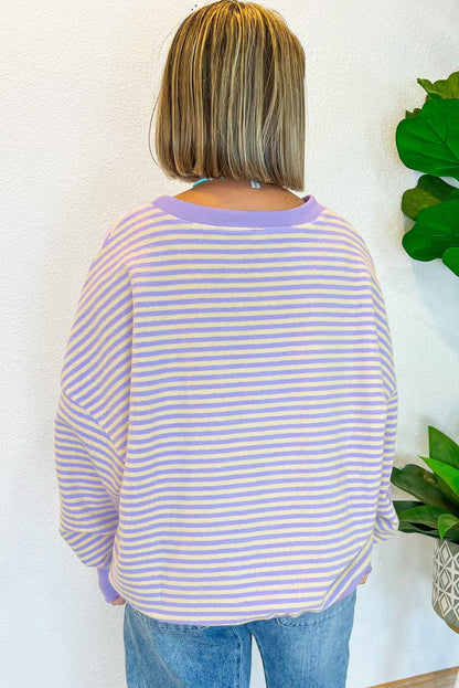 Black Stripe Drop Shoulder Long Sleeve Top