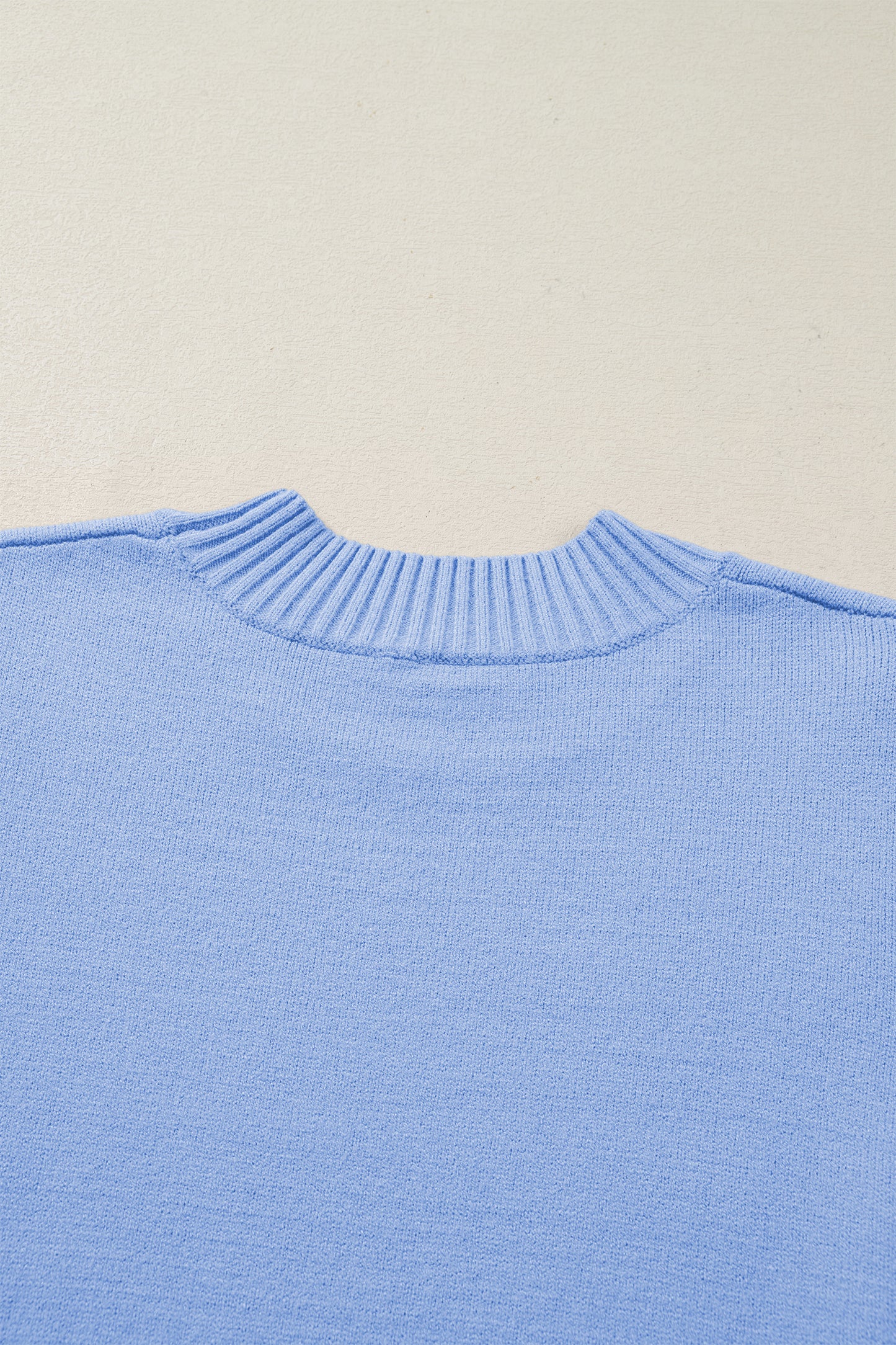 Bright Green Solid Color Ribbed Trim Round Neck Ruffle Short Sleeve Sweater