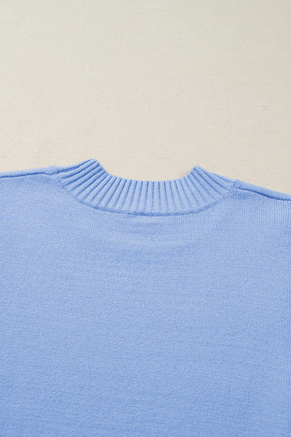 Bright Green Solid Color Ribbed Trim Round Neck Ruffle Short Sleeve Sweater