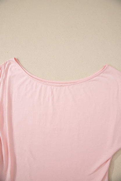 Black Plus Size Solid Color Asymmetric Neck Short Sleeve Blouse