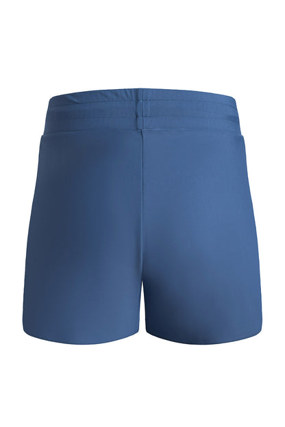 Blue Solid Color 2-in-1 Drawstring Elastic Waist Athletic Shorts