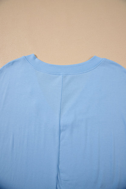 Myosotis Loose Half Sleeve V Neck Plain Romper