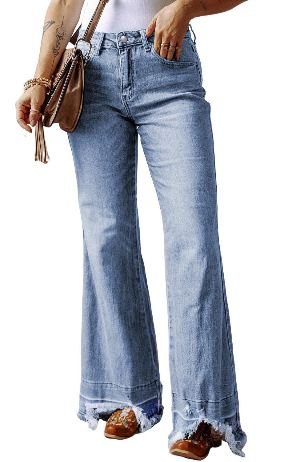 Ashleigh Blue Acid Wash Raw Hem High Waist Flared Jeans