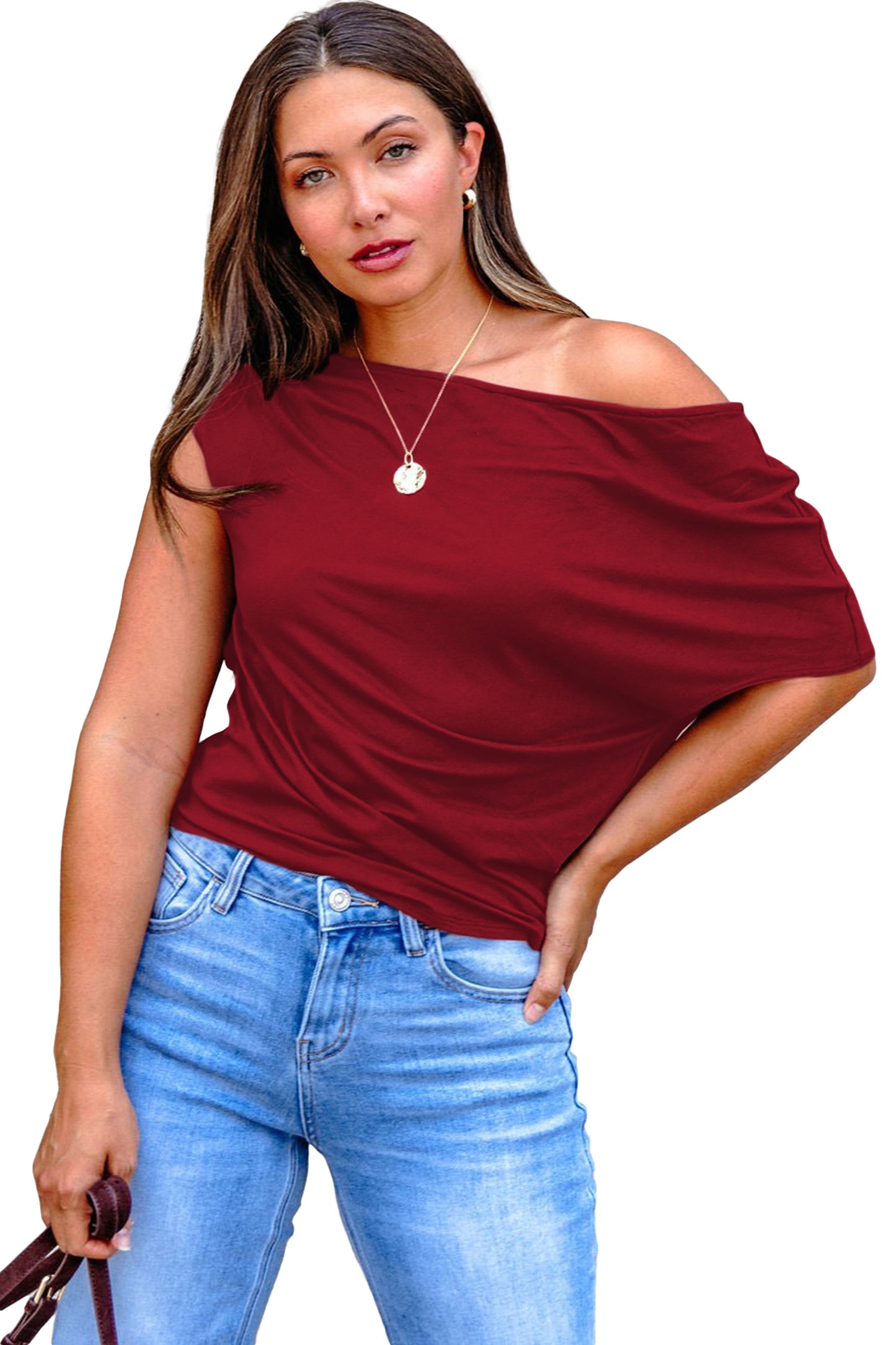 Black Plus Size Solid Color Asymmetric Neck Short Sleeve Blouse