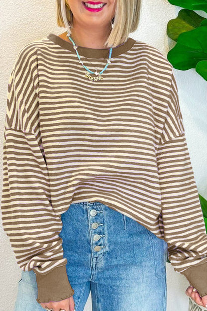 Black Stripe Drop Shoulder Long Sleeve Top