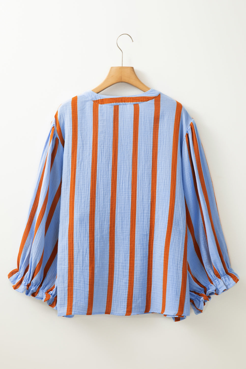 Orange Stripe Crinkle Ruffle Sleeve Loose Top