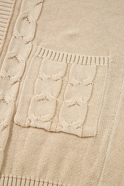 Parchment Cable Knit Braided Tie Sleeve Plus Size Knit Cardigan