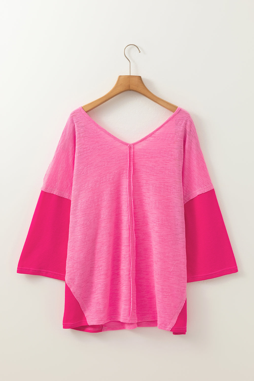 Sachet Pink V-Neck Exposed Seam Patchwork Top