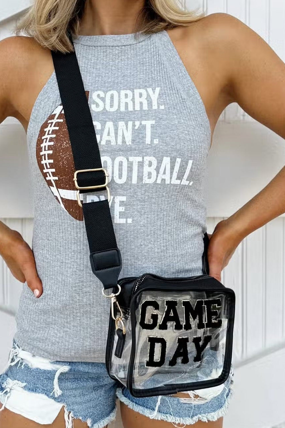 White Chenille GAME DAY Pattern Clear Bag