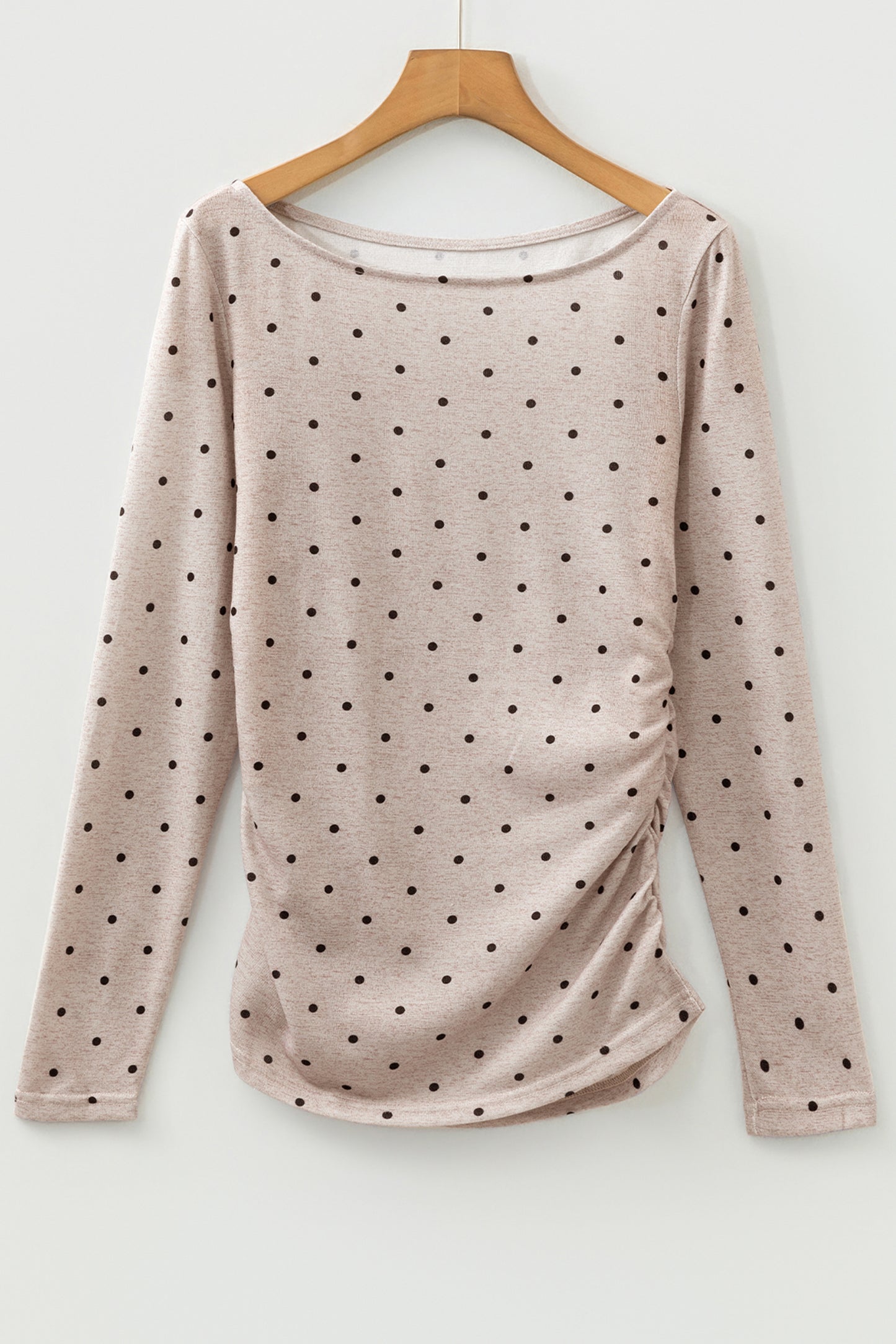 Dark Brown Polka Dot Boat Neck Knit Long Sleeve T Shirt