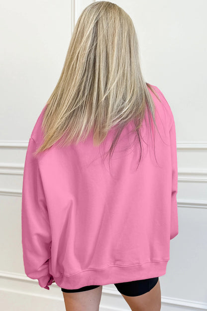 Bright Pink Oversize Blessed Embroidered Mock Neck Sweatshirt