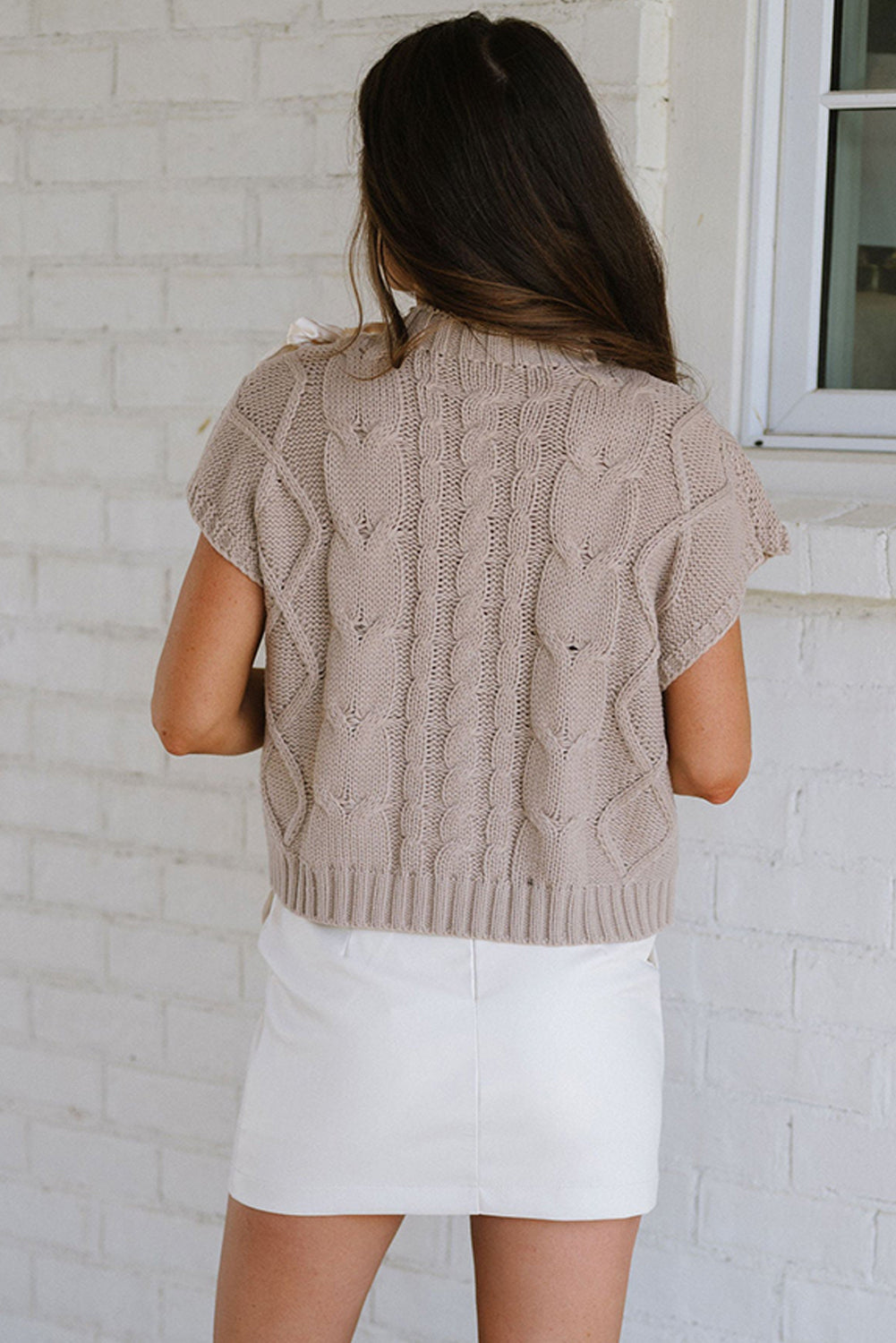 Simply Taupe Satin Bowknot Cable Knit Top