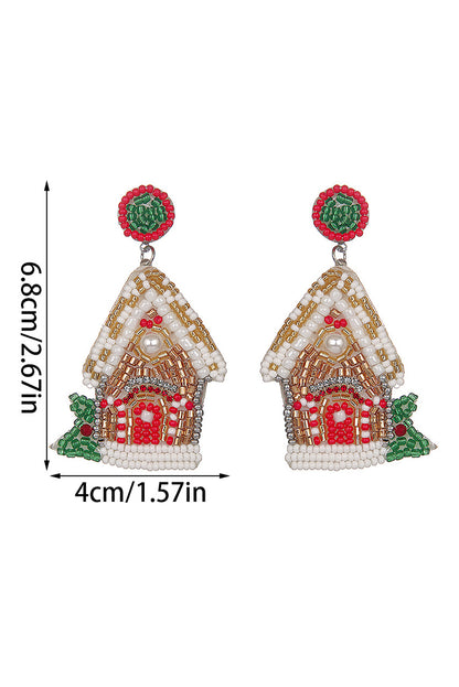 White Christmas House Seed Beaded Earrings