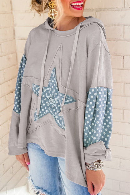 Delicacy Floral Patchwork Star Pattern Drawstring Hoodie