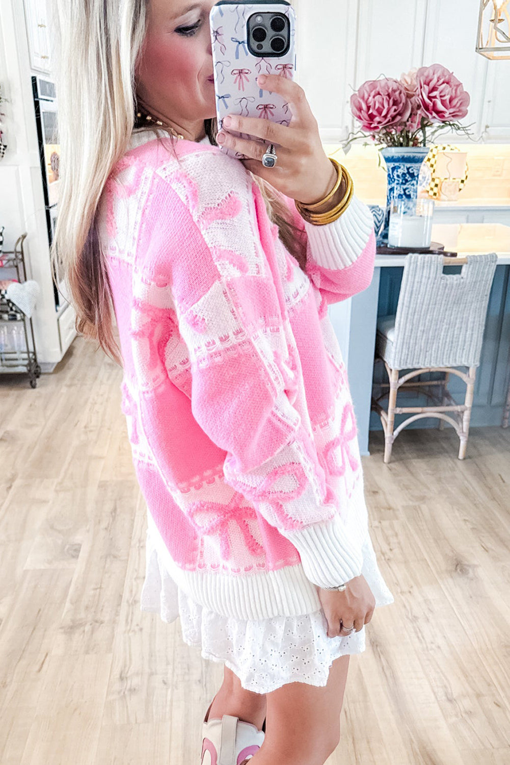 Pink Sweet Bow Two Tone Checkered Sweater