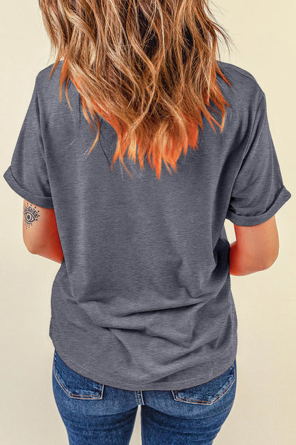 Gray Western YALL Boots Print Round Neck Casual T Shirt