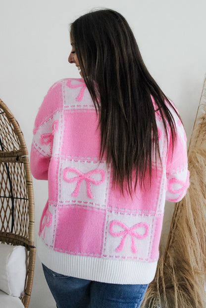 Pink Sweet Bow Two Tone Checkered Sweater