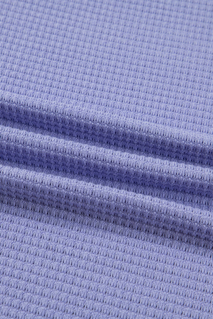 Clearly Aqua Waffle V Neck Short Sleeve Knit Top