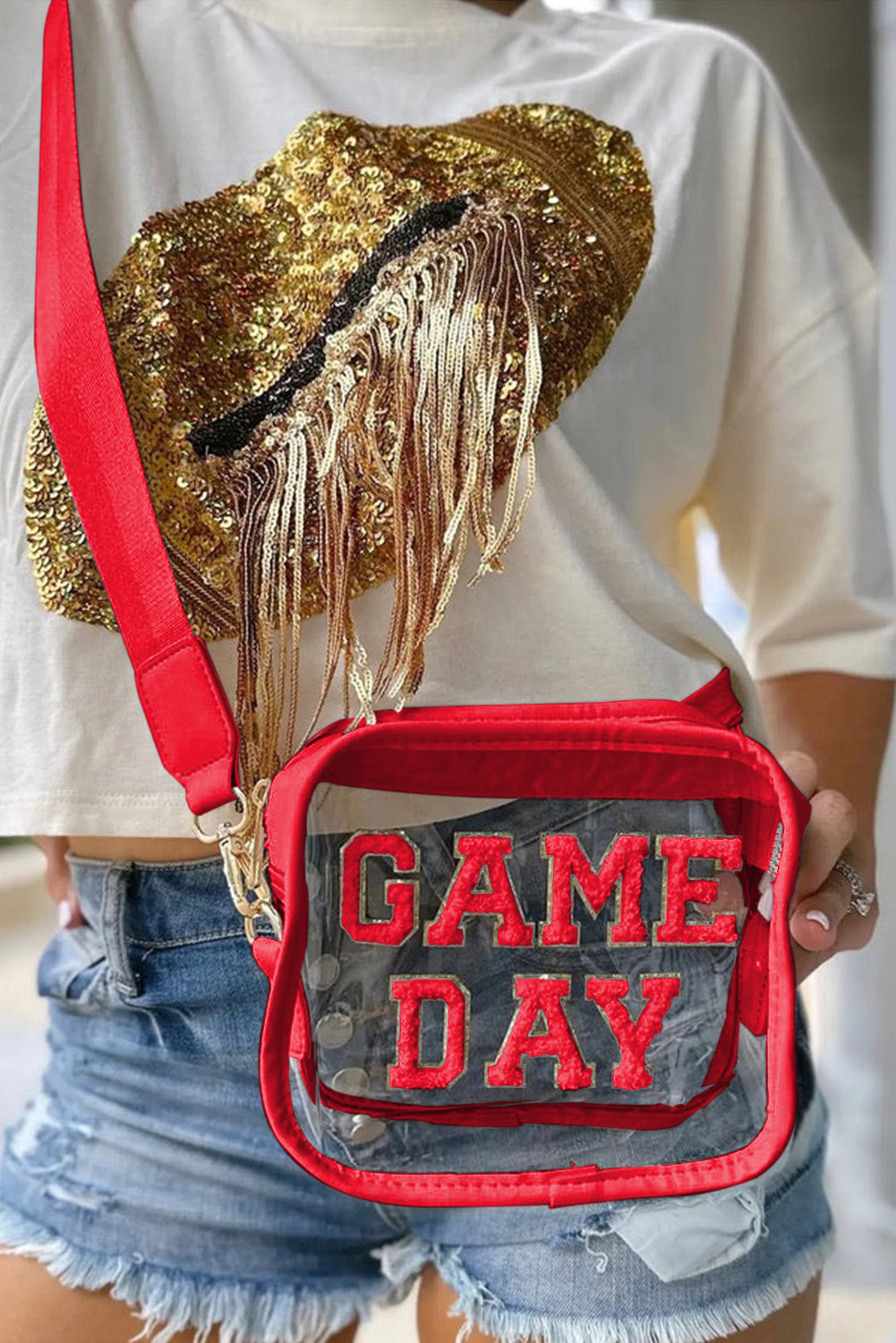 White Chenille GAME DAY Pattern Clear Bag