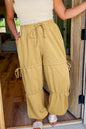 Beige Drawstring High Waist Plus Size Pants