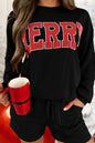 Racing Red Corded MERRY Long Sleeve Top and Shorts Pajama Set