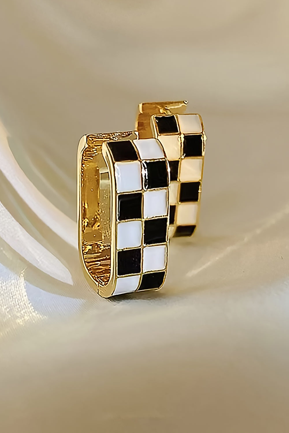 Gold Checkered Hoop Alloy Earrings