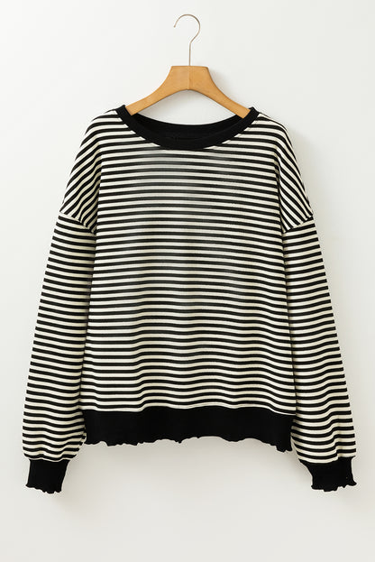 Black Stripe Drop Shoulder Long Sleeve Top