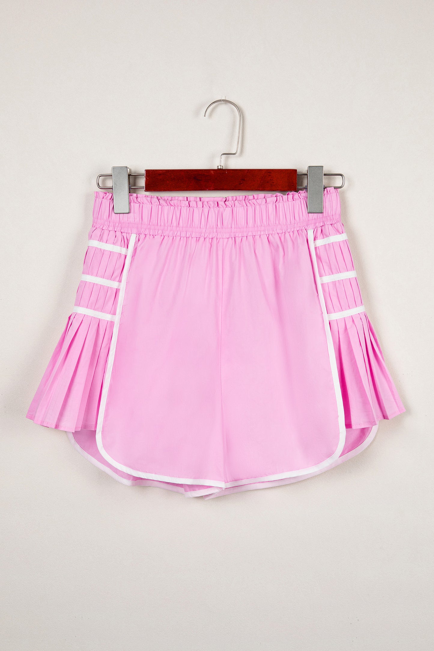 Black Contrast Trim Pleated Casual Active Shorts