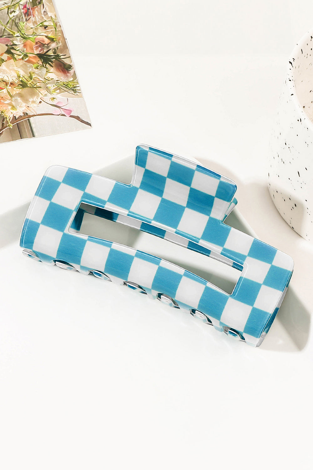 Checkered Print Hollow Out Hair Clip