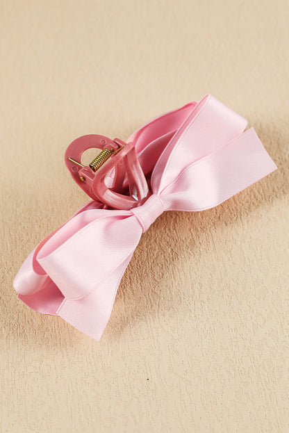 Light French Beige Solid Color Ribbon Bow Decor Hair Clip