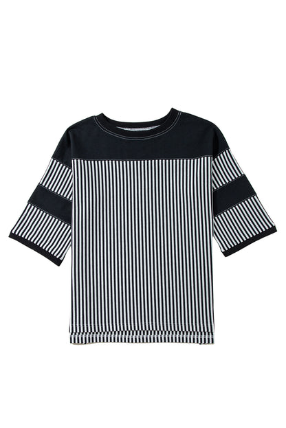 Dark Khaki Striped Patchwork Oversized Tee