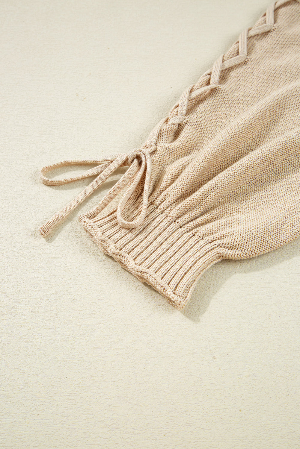 Parchment Cable Knit Braided Tie Sleeve Plus Size Knit Cardigan