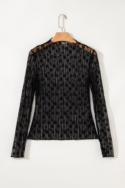 Ashleigh Blue Sheer Floral Lace Long Sleeve Slim Fit Top