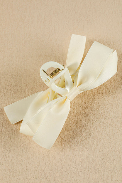 Light French Beige Solid Color Ribbon Bow Decor Hair Clip