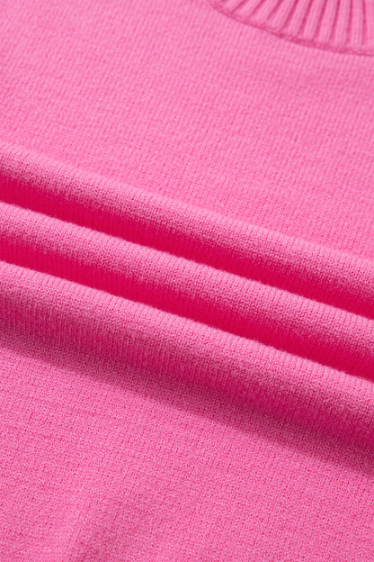 Bright Green Solid Color Ribbed Trim Round Neck Ruffle Short Sleeve Sweater