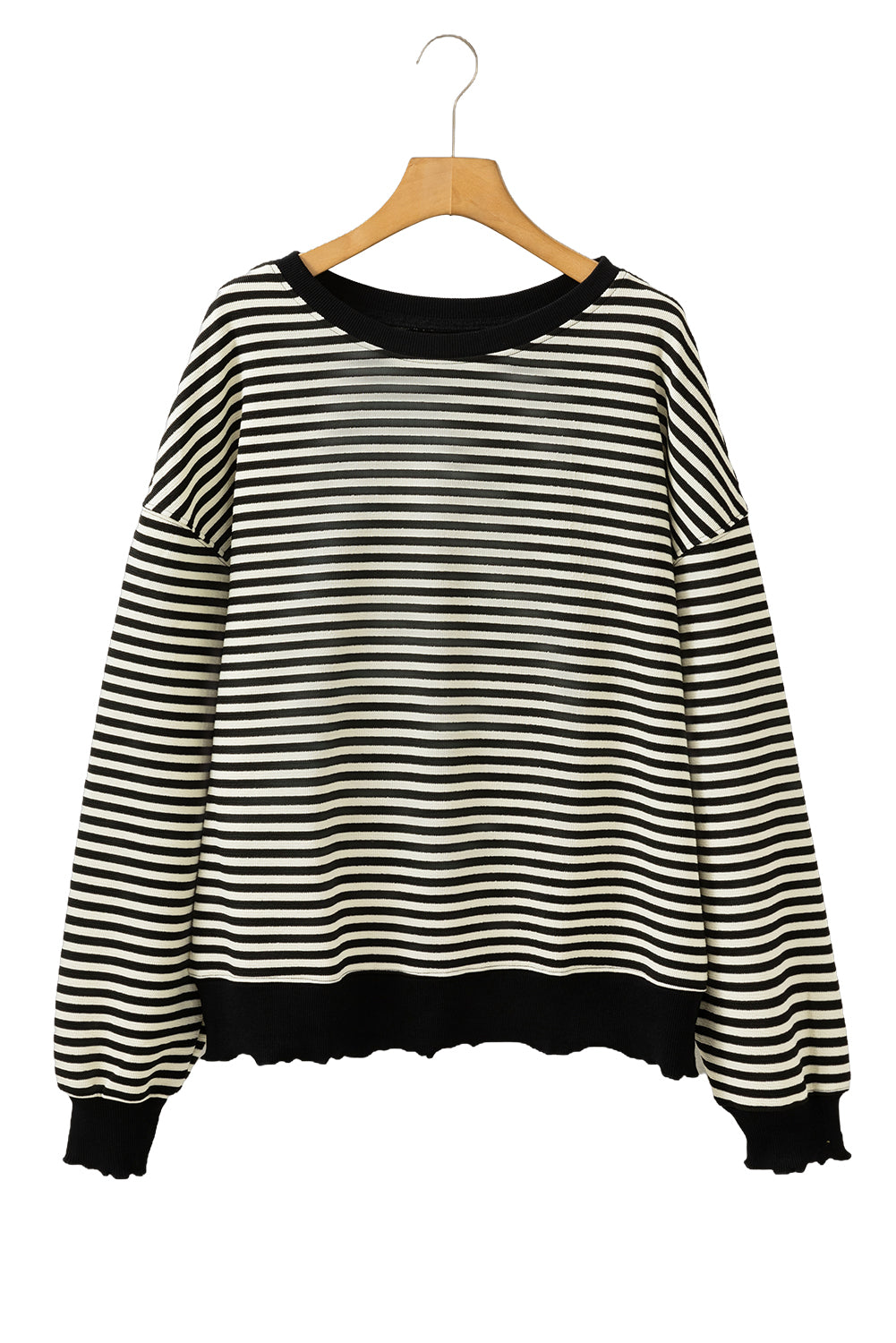 Black Stripe Drop Shoulder Long Sleeve Top