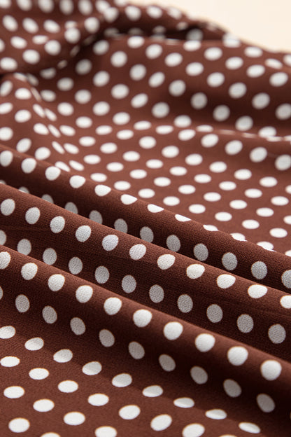 Coffee Polka Dot Print Backless Ruffled Tiered Maxi Dress