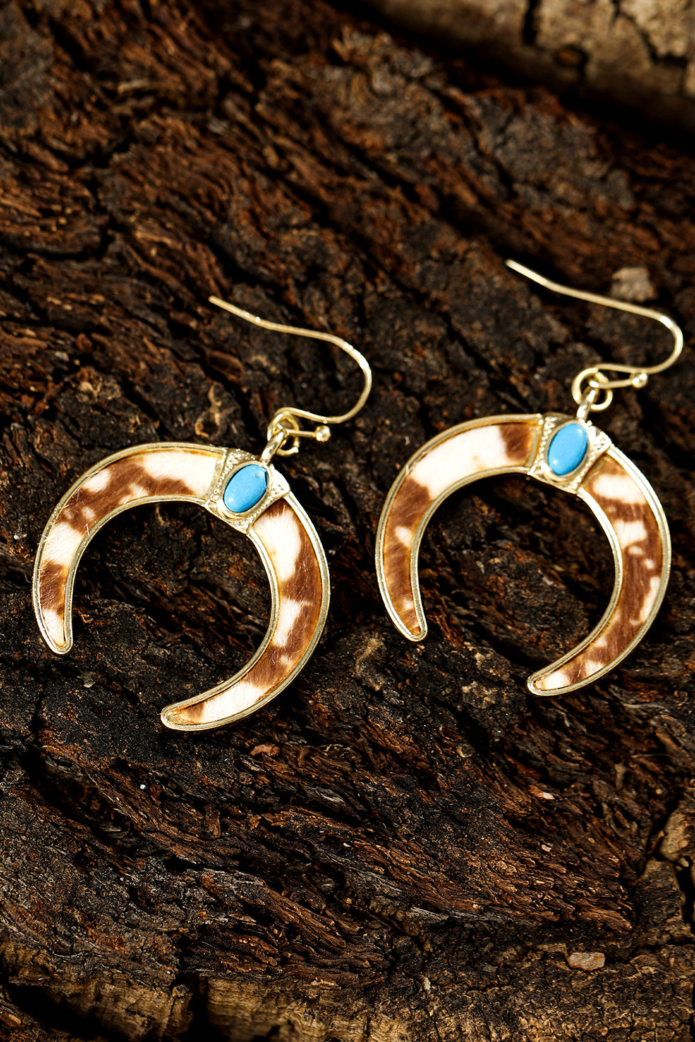 Chestnut Turquoise Inlay Crescent Shaped Dangle Earrings