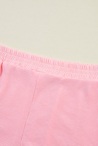 Pink Plus Size Waffle Knit Exposed Seam Tee and Shorts Set