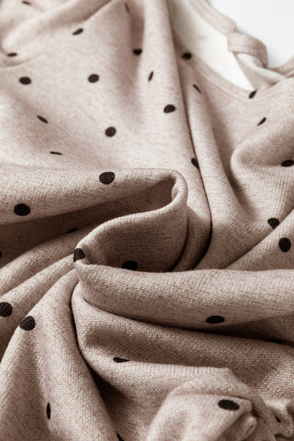 Dark Brown Polka Dot Boat Neck Knit Long Sleeve T Shirt