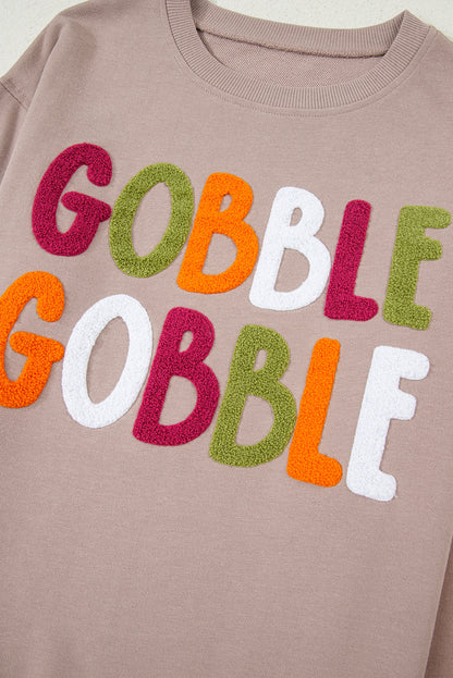 Dark Khaki GOBBLE Letter Graphic Thanksgiving Sweatshirt