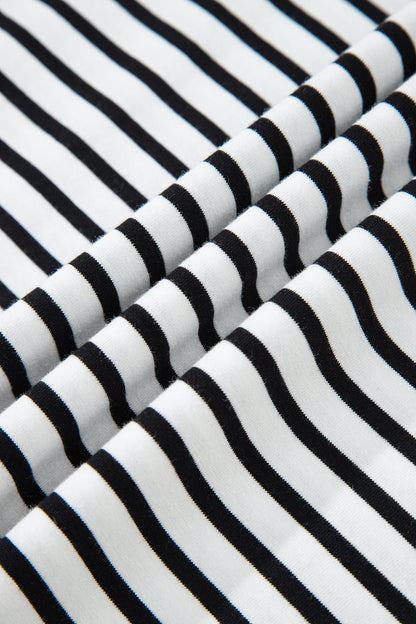 Green Stripe Floral Puff Sleeve Patchwork Round Neck Loose Top