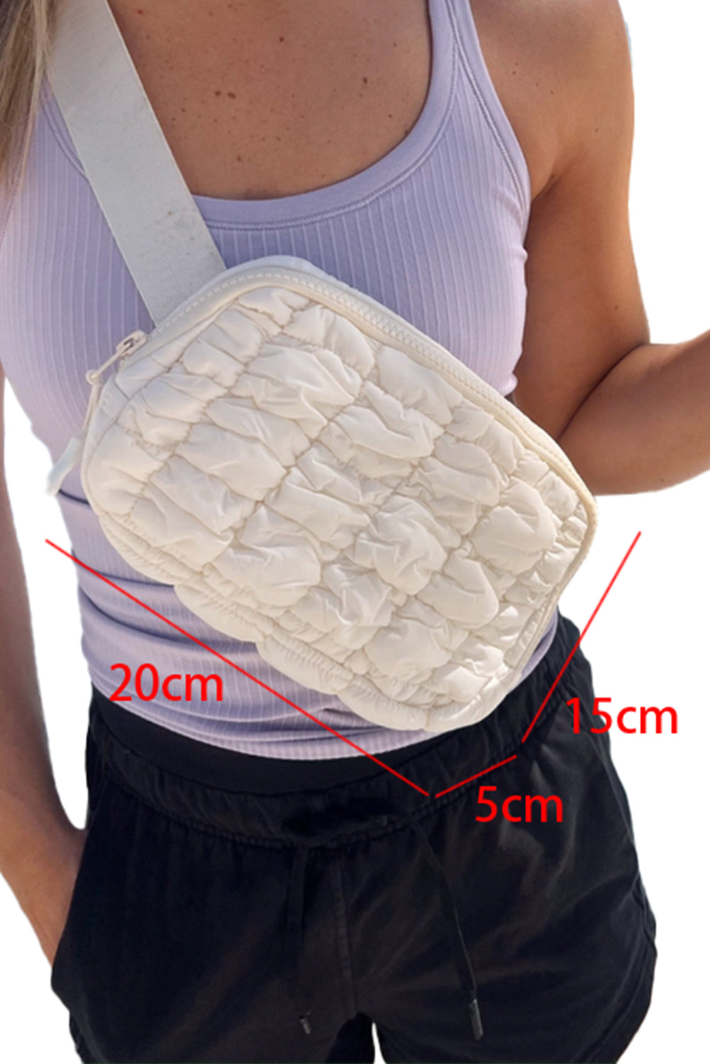 White Quilted Puffer Belt Zipper Crossbody Bags