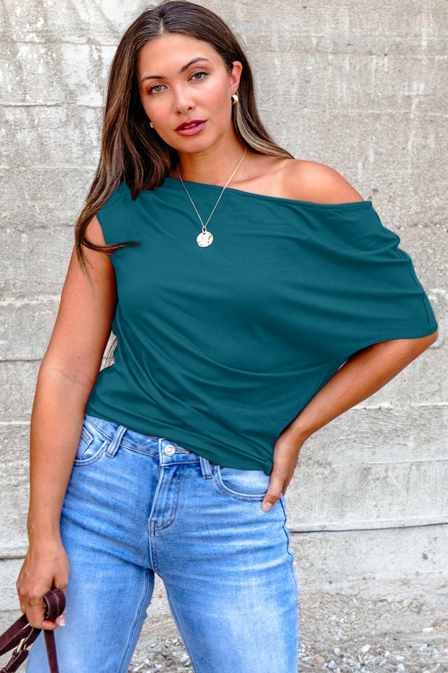 Black Plus Size Solid Color Asymmetric Neck Short Sleeve Blouse