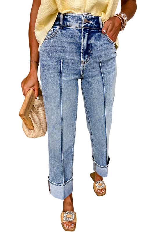 Myosotis Center Seam Straight High Waist Jeans