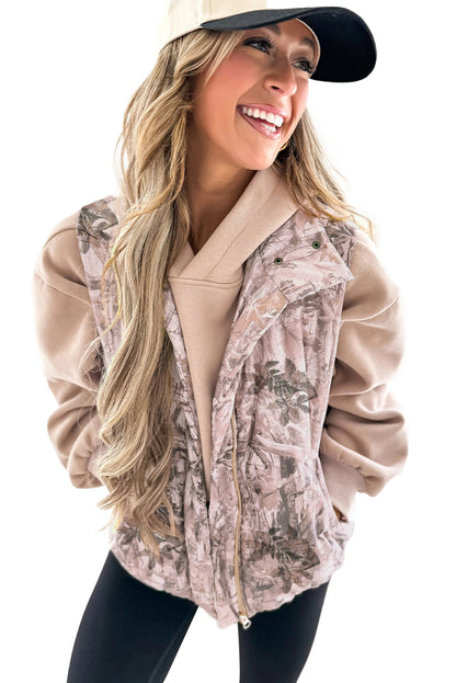 Brown Camo Leaf Print Winter Puffer Vest