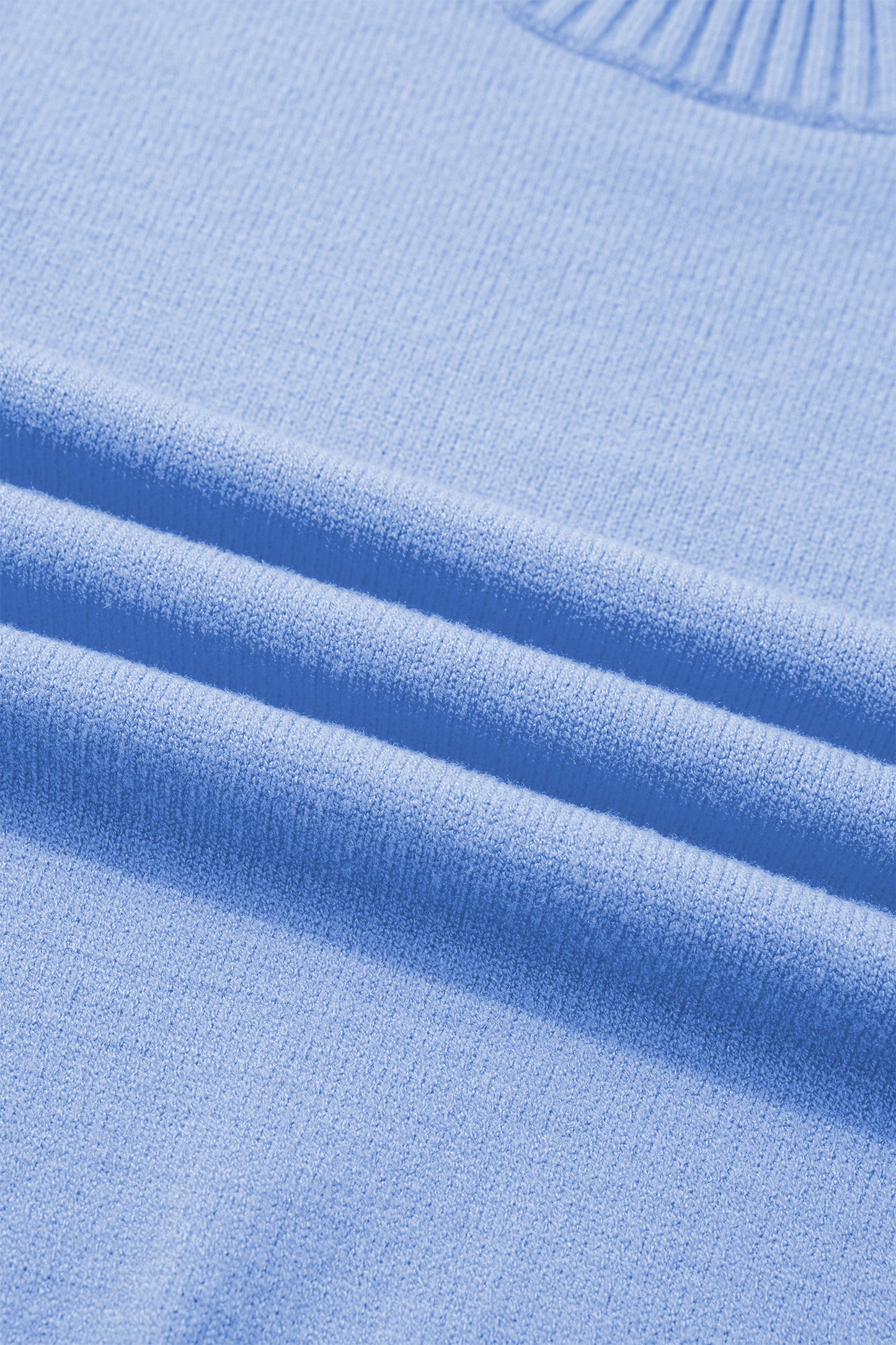 Bright Green Solid Color Ribbed Trim Round Neck Ruffle Short Sleeve Sweater